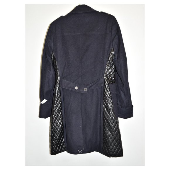 $750 BARBOUR Lieutenant Wool Cashmere Blend Coat MIX MEDIA FAUX LEATHER NAVY - Picture 5 of 8